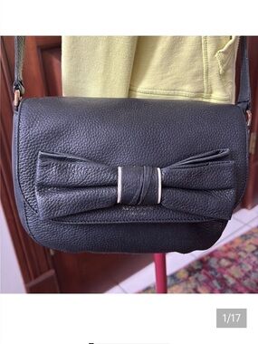 Kate Spade  Crossbody bag  small
Leather  black  bow front accent/white bow edge